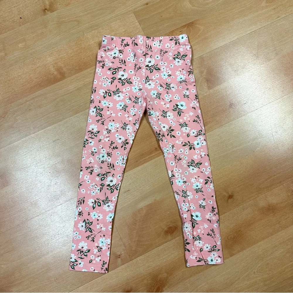 Carters Olive Green & Pink Floral Button Down Top & Leggings Set Girls Size 6X